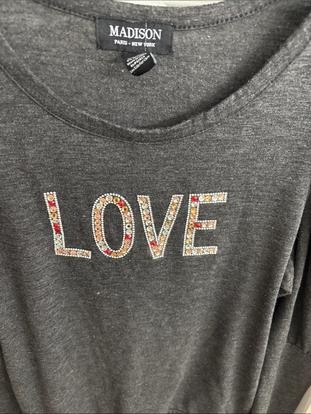 Madison Gray Tee with Jeweled LOVE Motif